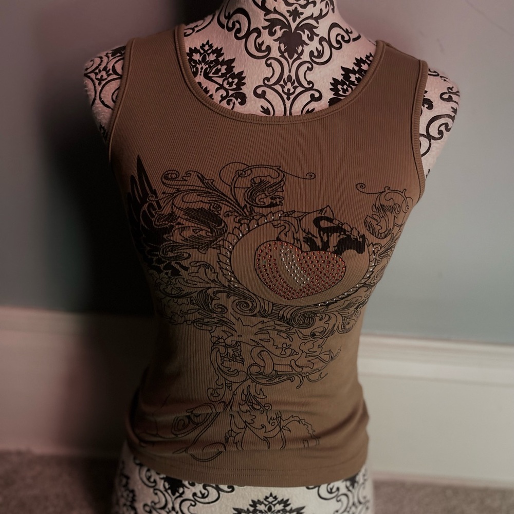 rhinestone affliction print tank top
